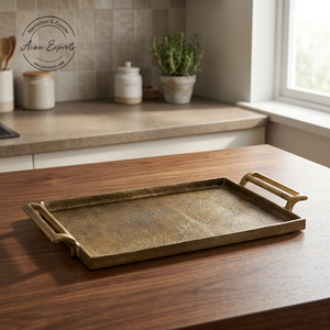 Indian Design Wholesale Handcrafted Metal Decorative Tray with Rustic Gold Finished Used for Serving <b>Breakfast</b> and Table Top - Product Image 1