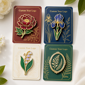 Pins de Esmalte Duro Botánicos Modernos Personalizados, Chapados en Oro, con Diseño de Peonía, Iris y Lirio de los Valles, Insignias Metálicas para Solapa - Product Image 1