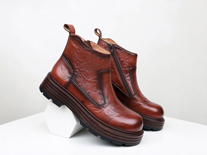 Bottines Chelsea pour hommes avec fermeture éclair latérale, en cuir véritable, effet froissé, semelle plateforme épaisse, bottines courtes décontractées pour un usage quotidien - Product Image 3