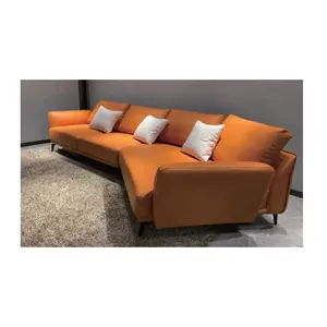 Factory hot sale customize size european style high quality modern room furniture dark orange 3 seater fabric sofa