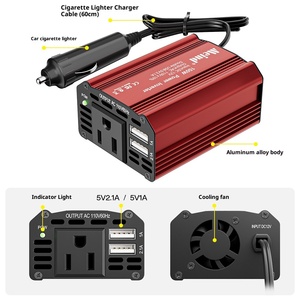 American 150W monofase <span class=keywords><strong>Inverter</strong></span> auto alimentazione 12V a 110V presa Standard 5 v2.1a + 1A - Product Image 2
