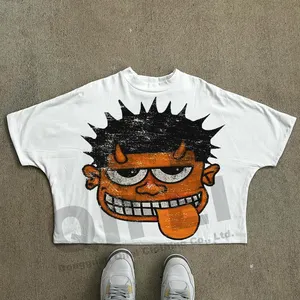 Özel hip hop % 100% pamuk tee çift katmanlı t-shirt ağır grafik boxy kırpılmış t shirt erkekler