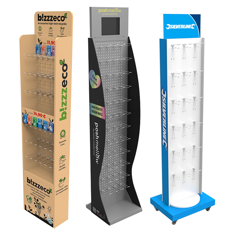 Apache Customized Hole Board Hook Display Rack with Roller and Interchangeable logo for Supermarket — view 1
