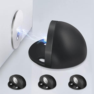 Conception <span class=keywords><strong>de</strong></span> sécurité <span class=keywords><strong>auto</strong></span>-adhésive en métal Limiteur anti-collision Forme montée au sol Bouchon en caoutchouc Half Moon Tall Magnetic Door Stop - Product Image 1