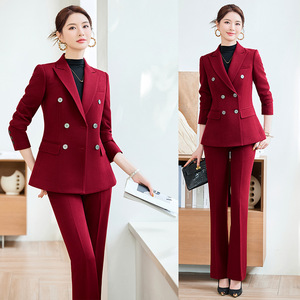 Women's Red Suit Set 2025 Autumn Winter High-End Fit Flared Pants Light Luxury Casual Professional Commute Wear - Product Image 1