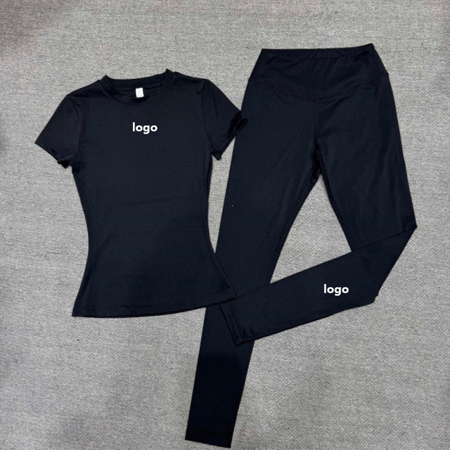 Women Casual Workout Set 2pcs Sports Wear Yoga Outfits Short Sleeve T-shirt Top High Waist Yoga Leggings Sports Gym Sets