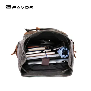 OEM Vintage Camping Outdoor Travel Hiking Laptop Waterproof Casual Sports Waxed Canvas Rucksack Backpack Bag For Men