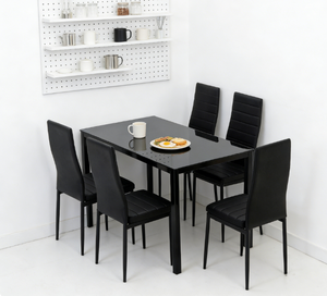 Ensemble de table à manger noire moderne avec 6 chaises, design contemporain pour la maison, restaurant, chaises rembourrées, chaises de salle à manger - Product Image 4