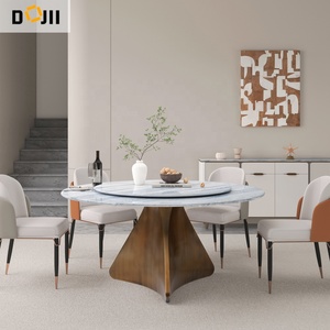 طاولة طعام منزلية بسيطة دائرية مدمجة مع قاعدة مصقولة، أثاث لغرفة الطعام يتسع لـ 6 أو 8 أشخاص - Product Image 4