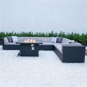 Table Garden Outdoor Nordic Hotel Terrace Leisure Outdoor Furniture Sofa Set Rattan Garden Sofa With Fire Fit Table