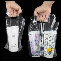 Sac de transport en plastique transparent imprimé personnalisé pour plats à emporter Sacs porte-gobelet café thé lait Sachet tasse à thé bulle en plastique