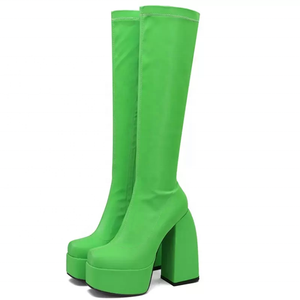 Square Toe Long <b>Sock</b> Shoes Women Knee High Platform Thick Heels <b>Boots</b> Winter Comfortable Solid Fashion - Product Image 5