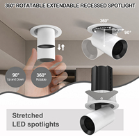 Spots LED encastrés modernes et réglables 75 mm en aluminium étiré 12W 220V, lumière chaude pour salon et bureau