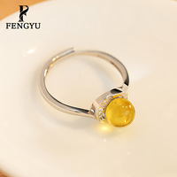 Fein Einstellbarer Blauer Bernstein Ring Damen 925 Sterling Silber Mode Cabochon Edelstein Ringe Maßgefertigter Designer-Schmuck Großhandel