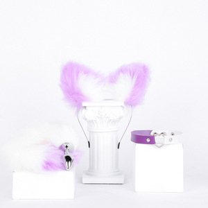 HM Charm Fox Juego de 3 piezas Bondage Kit <span class=keywords><strong>Fetish</strong></span> Set Banda para el cabello de felpa Anal Plug Tail Heart Collar BDSM Gargantilla Juego de rol para juego sexual - Product Image 5