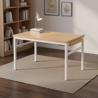 Ensemble de table à manger extensible en bois brun rustique moderne avec 2 bancs à dossier haut, structure en métal, marque Suntop, meubles de salle à manger pour la maison