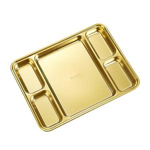 304 Stainless Steel Korean Style Grill Pan Gold Divided Plate Six Compartment Steak Plate Party Use - Product Image 2