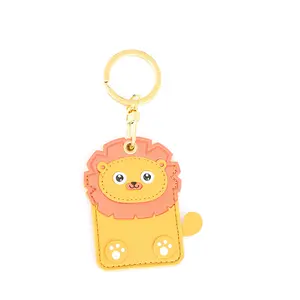Hot Sale PU Leather cute student Card case holder Lion cartoon Card Holder Purse Wallet Leather Keychain For Women