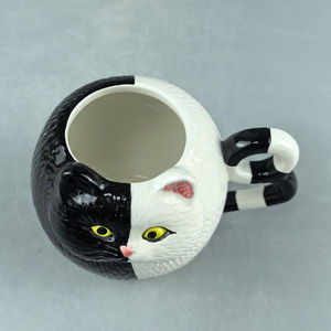 Tazza in Ceramica 3D a Forma di Gatto <span class=keywords><strong>Bianco</strong></span> e Nero - Graziosa Tazza per Caffè e Acqua con Design Riscaldante per Ragazze - Product Image 3