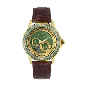 Montre automatique mécanique en acier inoxydable avec cadran en jade, verre 20 mm, pour homme, lunette lumineuse, bracelet style affaires, luxe ajouré doré - Product Image 1