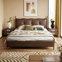 Base de Cama Moderna Tapizada en Cuero Marrón con Cabecera Acolchada, Plataforma de Madera Sólida, Colchón de Espuma, Muebles de Dormitorio