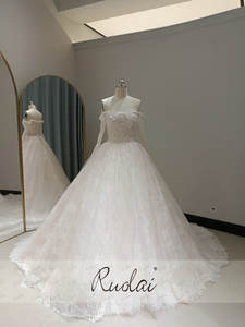 Robe de mariée Ruolai QW02278 en dentelle rose poudré douce, élégante, manches longues, robe de mariée de rêve, coupe A, dos lacé - Product Image 2