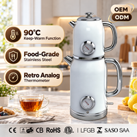 Ketel Listrik Yerba Mate Lapis Ganda 1.8L+0.8L Baja Tahan Karat Gaya Retro Ketel Listrik Vintage Dengan Termometer