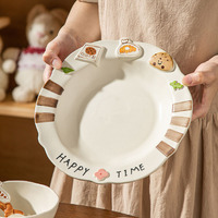 Vaisselle en céramique gaufrée à motif de dessin animé mignon, adorable tasse et assiette pour petit-déjeuner, lait et flocons d'avoine