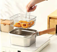 Ensemble de poêles à frire carrées à fond plat en acier inoxydable 316 avec poignée en bois amovible, idéales pour le camping, avec panier à friture et grille de cuisson vapeur