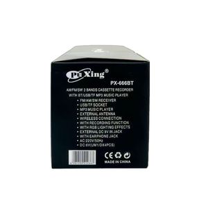 เครื่องเล่นเทปคาสเซ็ทสไตล์เรโทร PX-666BT พร้อมบลูทูธ USB TF วิทยุ AM FM SW ไฟ RGB แบตเตอรี่แบบชาร์จได้ เหมาะสำหรับงานปาร์ตี้และใช้งานกลางแจ้ง - Product Image 5