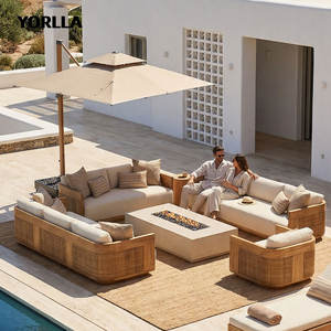 Ensemble <span class=keywords><strong>de</strong></span> canapés <span class=keywords><strong>de</strong></span> <span class=keywords><strong>jardin</strong></span> modernes <span class=keywords><strong>de</strong></span> luxe, en teck et en rotin résistant aux intempéries, meubles d'extérieur, canapé modulaire pour villa, hôtel, patio - Product Image 1