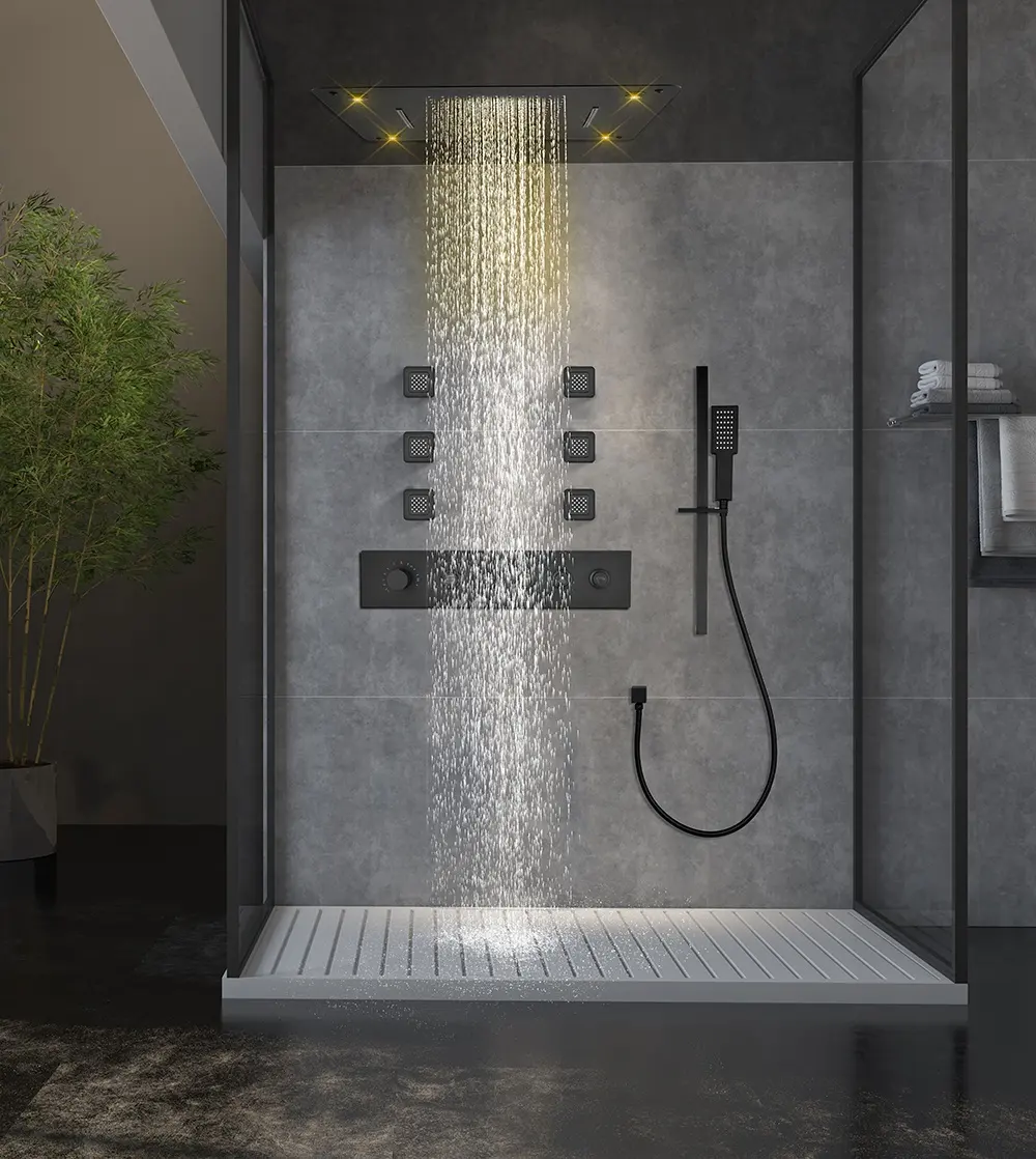 Ванная комната 23*19,5 inchs с термостатическим душем, с скрытой насадкой для душа, смесительным клапаном и настенными струями