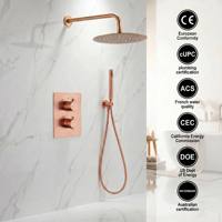 Ensemble de douche thermostatique rond doré avec pommeau de douche pluie, robinets de salle de bain haute pression, accessoires de fixation et vanne de raccordement