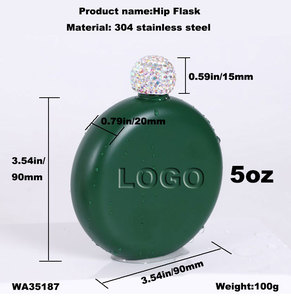 Frasco redondeado con tapa de cristal de licor de diamante, Petaca portátil con purpurina ostentosa de acero inoxidable 304, Petaca redonda de 5oz para mujer - Product Image 2