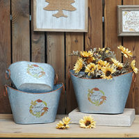 Lot de trois pots de fleurs durables en métal galvanisé avec poignée en anneau pour la décoration de la maison et du jardin de Thanksgiving