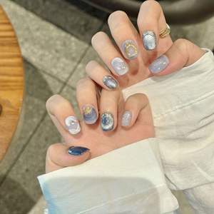 डिजाइन #2359 10 पीसी हस्तनिर्मित छोटे ताबूत उच्च गुणवत्ता वाले थोक 3 डी कला नाखून नीले मिश्रण कृत्रिम नाखूनों पर प्रेस डिजाइन की गई प्रेस - Product Image 3