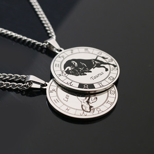 Collier pendentif zodiaque en acier inoxydable, chaîne à breloque ronde, plaqué argent, bijoux classiques unisexes, à porter au quotidien - Product Image 6