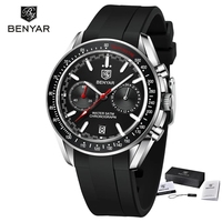 Montre à quartz unisexe BENYAR, nouveau design sportif, acier inoxydable, étanche, chronographe, mouvement Citizen, verre 43 mm, bracelet en cuir