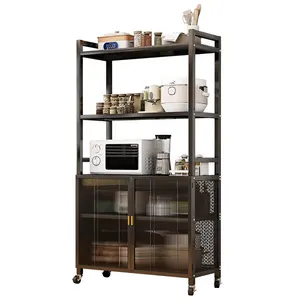 Storage Shelves for Storage Metal Shelving with Rotational Wheels Kitchen Rack Utility Microwave Oven Stand Storage Cupboard