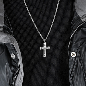 New cross-border hip-hop street style cross <b>titanium</b> steel necklace for men, unique and versatile, suitable for all outfits, pen - Product Image 3