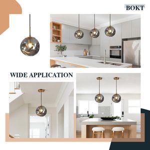Luminaire suspendu Yelbes Mid Century Modern Gold Globe avec verre gris fumé 9,8 pouces pour îlot de cuisine - Product Image 5
