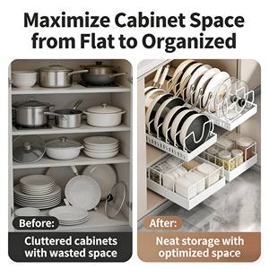 Organisateur de casseroles et poêles pour la maison, support coulissant sous l'armoire pour couvercles de casseroles et rangement de poêles, organisateur de cuisine extractible - Product Image 4