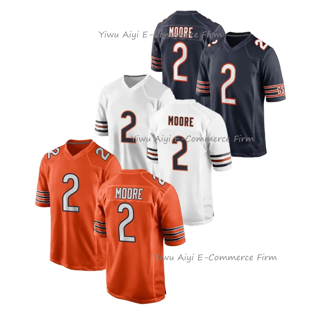 2023 Mens Chicago Bear 2 DJ Moore American Football Jerseys Navy VP Stitched Rugbys White Football Tops New Arrivals