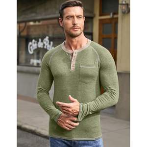 2025 camisetas informales para hombres, camisetas de algodón elástico Henley de manga larga/corta con bolsillos, camisetas informales - Product Image 2