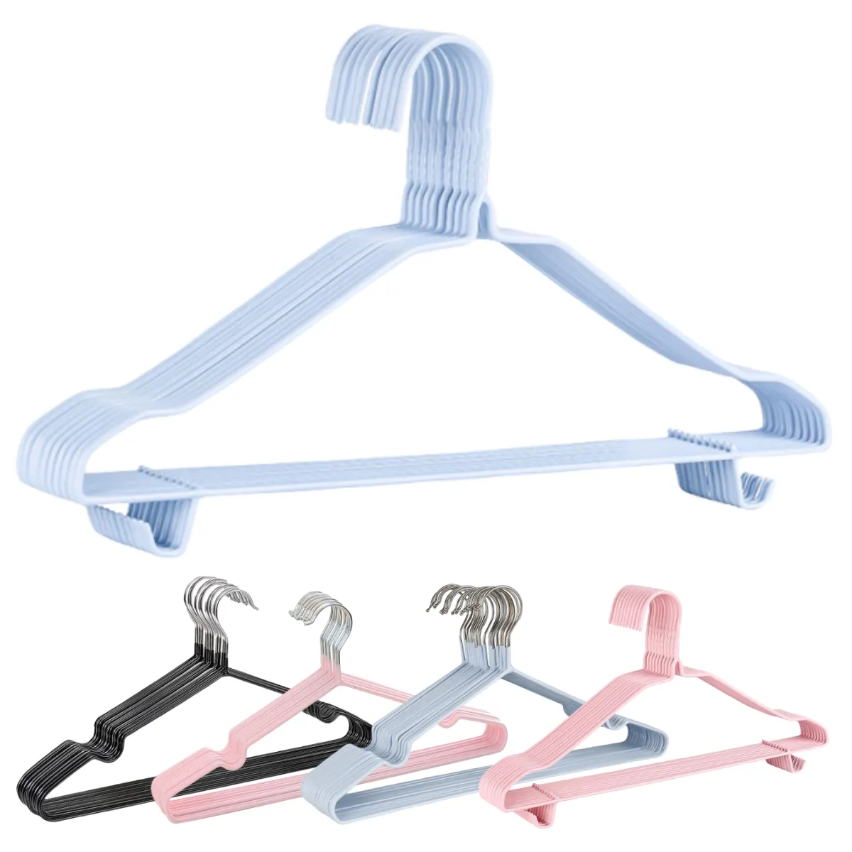 10 pcs 6 size Wholesale metal coat clothes hanger with non slip shoulder wire hangers with pvc coated dress hanger