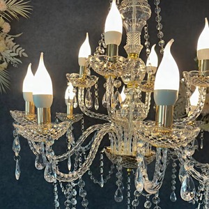 12-Tête Moderne Diamant Forme De Mariage Lustre Or Argent Candélabre Acrylique Cristal Plafond Pendentif Lampe Décoration - Product Image 3