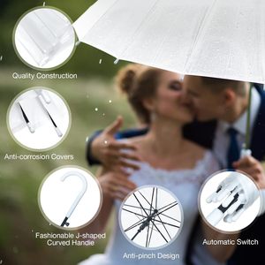 Parapluie transparent transparent 23 pouces Transparent en plastique transparent poignée blanche POE matériel automatique ouvert parapluie droit mariage - Product Image 1