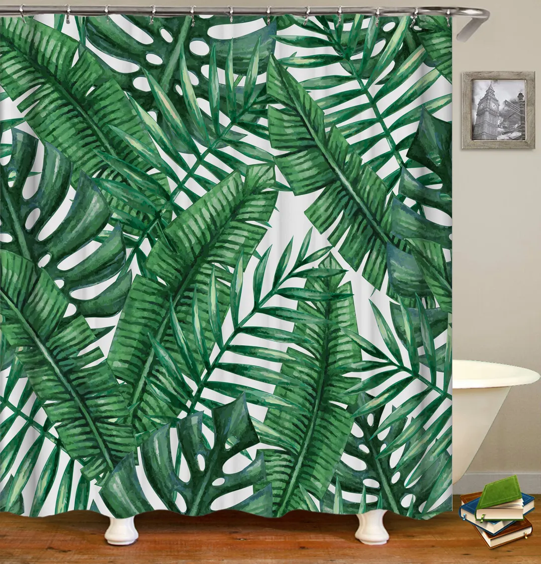 Custom 3D Printed Tropical Floral Shower Curtain Home Leaf Pattern Waterproof Bathroom Curtain Plus Shower Curtain