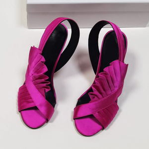 รองเท้าส้นสูงหัวกลมสำหรับผู้หญิง,รองเท้าแตะส้นเข็มแบบพับได้มีสไตล์สำหรับใส่ในฤดูร้อน - Product Image 6