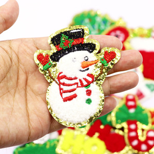 Fabbrica all'ingrosso eco-friendly albero di natale <span class=keywords><strong>Patch</strong></span> pupazzo di neve fiocco di neve calzini ricamati paillettes ciniglia glitterata - Product Image 3